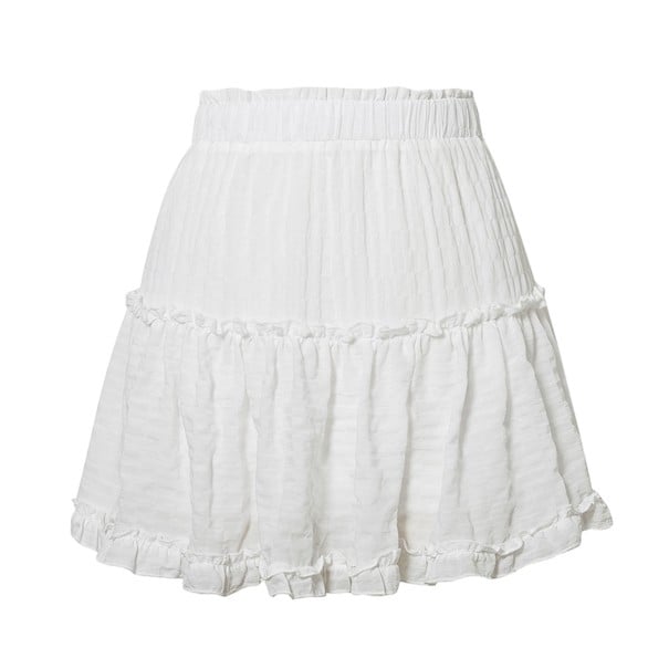 Falda mini blanca para mujer con fruncidos y dobladillo con volante Cintura elástica fruncida Corte amplio y aireado Poliester ligero con textura XS