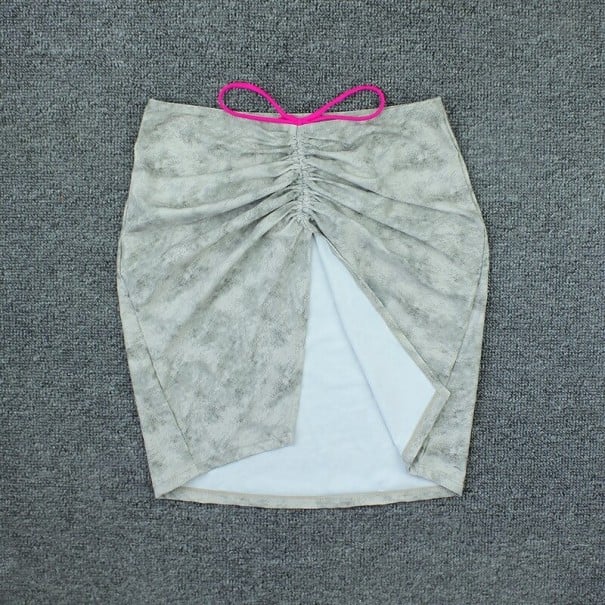 Falda mini para mujer con abertura en la parte delantera Centro fruncido con cordón Estampado integral Poliester elástico con spandex M 2