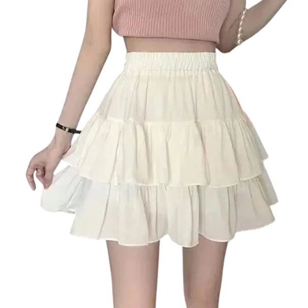 Falda plisada de corte A para mujer con volantes Elegante falda plisada con cintura elástica Falda ligera de verano para uso diario blanco M