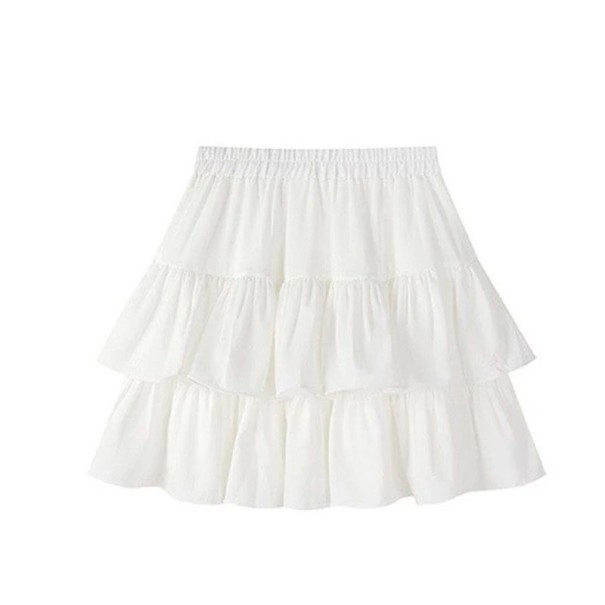 Falda plisada de corte A para mujer con volantes Minifalda de capas con cintura elástica Falda elegante para uso diario y fiestas blanco M