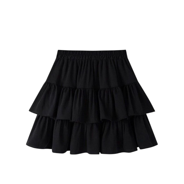 Falda plisada de corte A para mujer con volantes Minifalda de capas con cintura elástica Falda elegante para uso diario y fiestas negro M