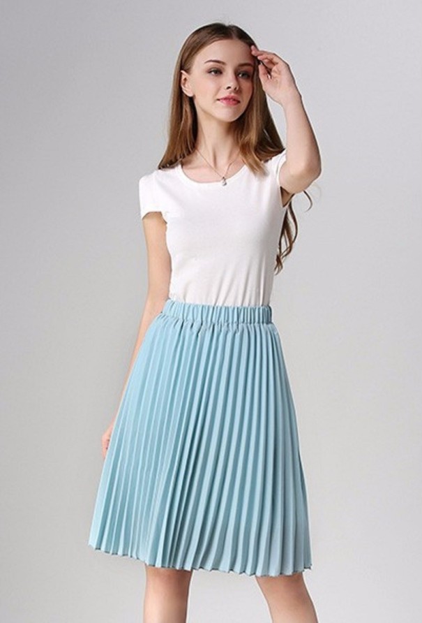 Falda plisada de mujer J3102 azul claro