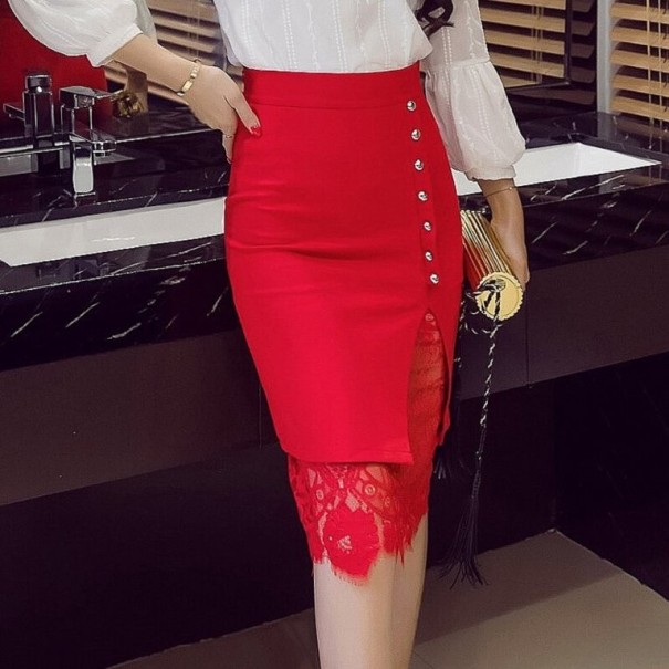 Falda tubo de mujer con encaje A1975 rojo XXL