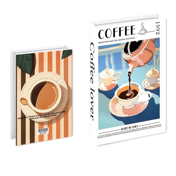Falešná kniha dekorace Coffee Lover Neotevíratelná atrapa knihy Vintage design s motivem kávy Stylový bytový doplněk 1