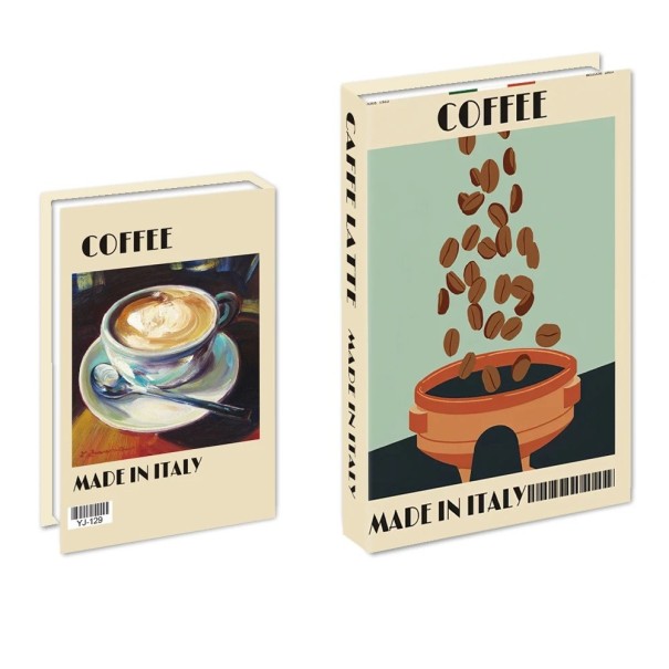 Falešná kniha dekorace COFFEE Made in Italy Neotevíratelná atrapa knihy Retro design s motivem kávy Stylový bytový doplněk 1