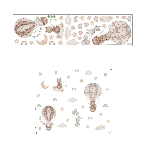 Fali matrica 98 x 81,5 cm Medve és nyuszi barna lufikban Átlátszó gyerek falikép matt vinilből Finom aranyos szoba dekoráció 1