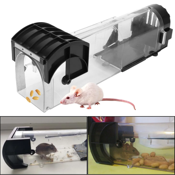 Falle für Nagetiere 32 x 9,5 x 6 cm Automatische Falle mit Köder Sichere Mausfalle Wiederverwendbare Falle aus ABS-Kunststoff 1