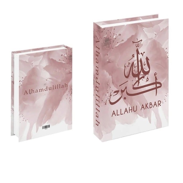 Falsa decoração livro Allahu Akbar Alhamdulillah Não abrível réplica de livro Decoração moderna para casa com motivo floral rosa na prateleira mesa 1