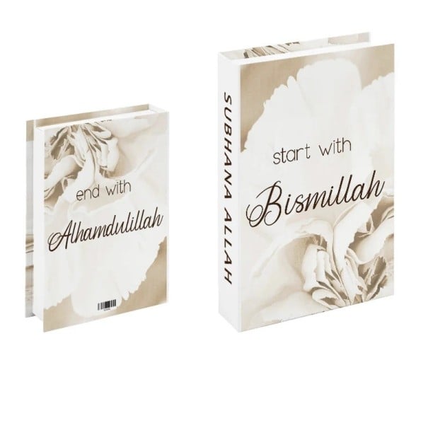 Falsa decoração livro Bismillah Alhamdulillah Não abrir réplica de livro Decoração moderna de interiores com padrão floral para prateleira mesa 1