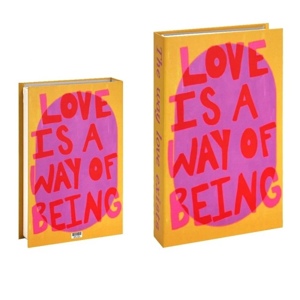 Falsches Buch dekorativer Kasten LOVE IS A WAY OF BEING Öffnendes Aufbewahrungsbuch Geheime Aufbewahrung für Wertgegenstände modernes Design 1