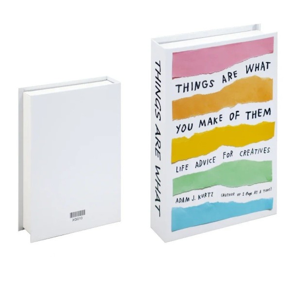 Falsches Buch dekorativer Kasten THINGS ARE WHAT YOU MAKE Öffnendes Aufbewahrungsbuch Geheime Aufbewahrung für Wertsachen farbiges Motiv 1