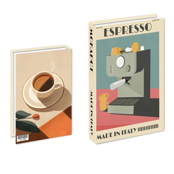 Falsk bok dekoration Espresso Made in Italy Oöppningsbar bokattrapp Retro design med kaffemaskinsmotiv Stilig heminredning 1