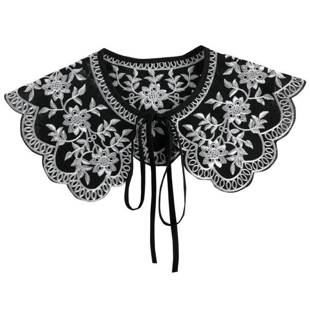 Falsk halsbånd til kvinder, sort med hvid mærke. Elegant, vandret aftagelig krave. Moderigtigt dametilbehør til en sweater, bluse eller kjole. 1