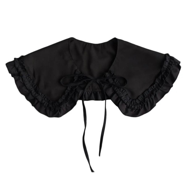 Falsk krage för kvinnor Horisontell veckad bomull Avtagbar krage Dekorativ krage för tröja blus klänning Elegant accessoar svart