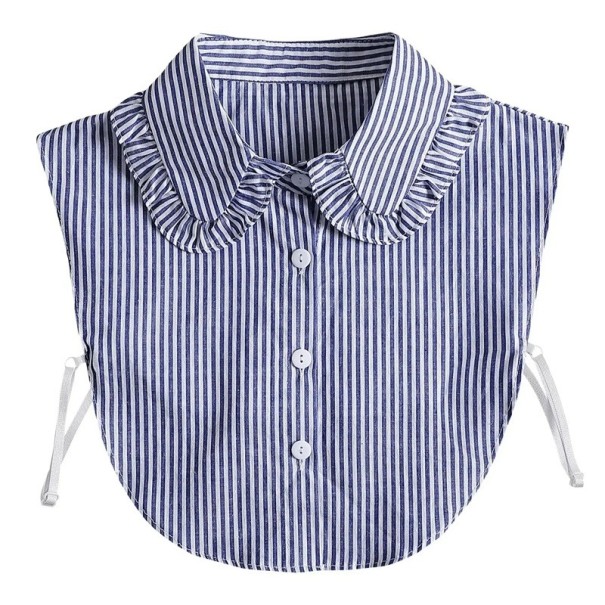 Falsk krage för kvinnor randig vit och mörkblå Elegant avtagbar krage med ränder för en tröja, blus eller klänning 1