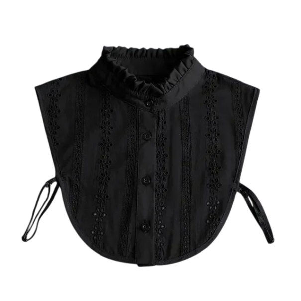 Falsk krage för kvinnor, stående, veckad med spets. Elegant avtagbar krage. Dekorativ accessoar till tröjor, blusar och klänningar.