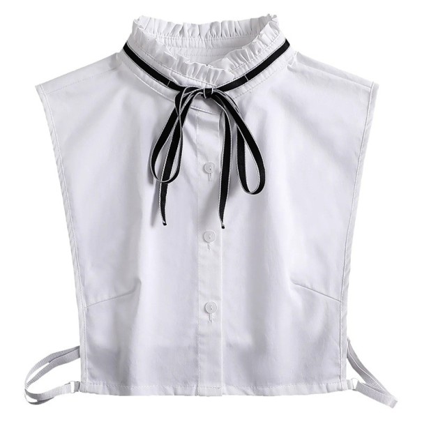 Falsk krage för kvinnor, stående, vit med svart slips. Elegant avtagbar krage med band för tröja, blus eller klänning.