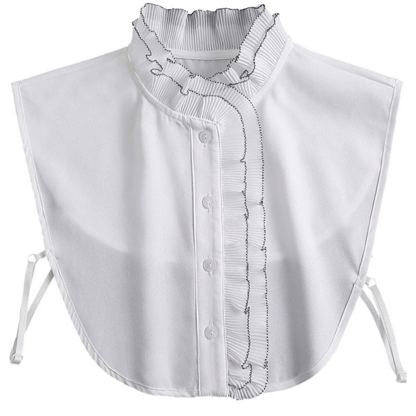 Falsk krage för kvinnor, veckad ståkrage, vit med svart kant. Elegant avtagbar krage för tröja, blus eller klänning.