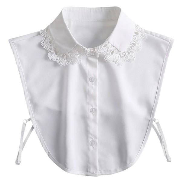 Falsk krave til kvinder hvid med blondekant Elegant aftagelig krave med delikat blondekant til sweater, bluse eller kjole 1
