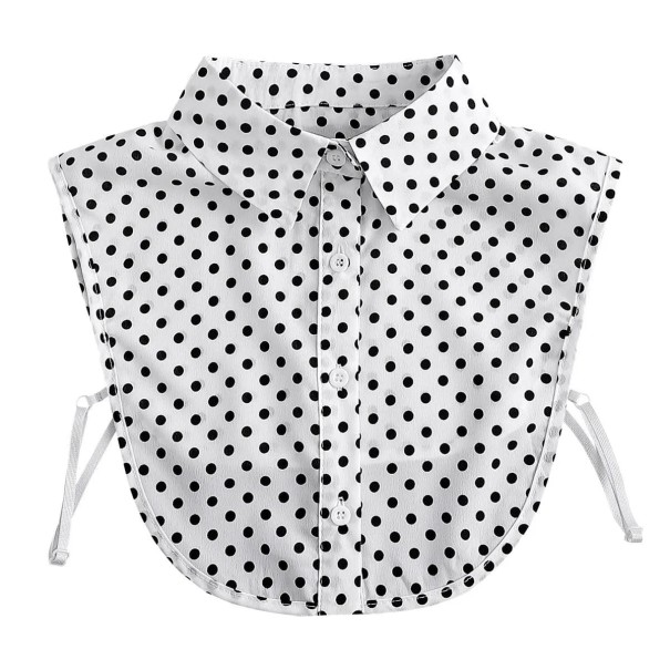 Falsk krave til kvinder med polkaprikker Aftagelig krave Elegant dekorativ krave til sweaterblusekjole Modetilbehør hvid