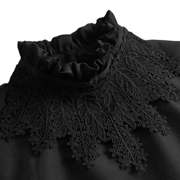 Falsk krave til kvinder, stående, plisseret med blonder, elegant aftagelig krave, dekorativ krave til sweater, bluse, kjole, modetilbehør sort