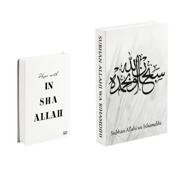 Fałszywa książka dekoracja Subhan Allahi wa bihamdihi In Sha Allah Biały minimalistyczny design Nieotwieralna atrapa 1