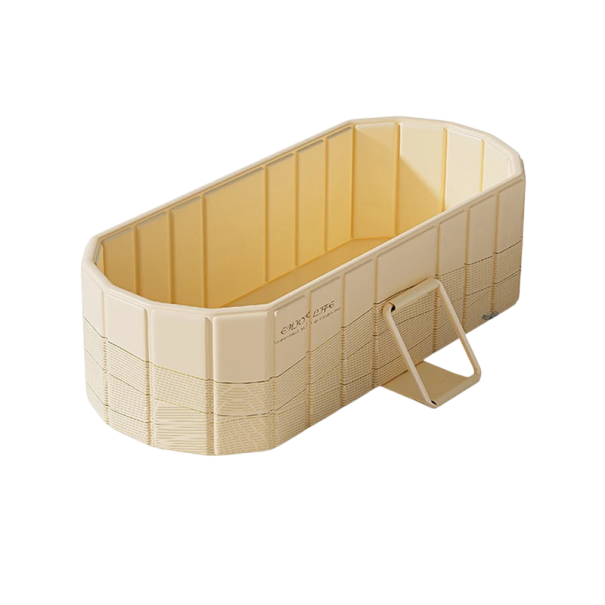 Faltbare Badewanne 150 x 50 x 55 cm wasserdichte PVC-Konstruktion mit Rückenlehne beige tragbare Badewanne für den ganzen Körper kalte und warme Bäder zu Hause