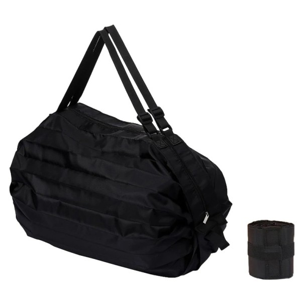 Faltbare Einkaufstasche, schwarz, 40 x 40 cm, aus Nylon, Tragkraft 20 kg, Volumen 48–64 l, strapazierfähige Tasche mit großer Öffnung, platzsparend zusammenfaltbar 1