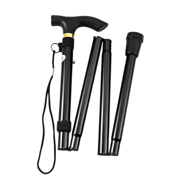 Faltbare teleskopische Stöcke mit 4-Gelenk-System 83 x 12 cm Aluminiumlegierung und Gummispitze T-förmiger Griff Für Wandern und Trekking schwarz