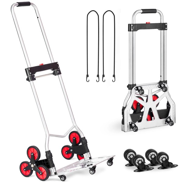 Faltbarer Handwagen für Umzüge 490 × 475 × 1150 mm karbonstahl silber-schwarz-rot zum Transport von Gegenständen