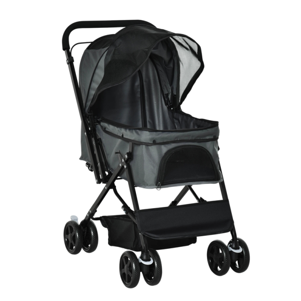 Faltbarer Hundewagen mit atmungsaktivem Dach, Stauraum und 4 Rädern, Maße 76,5 x 52 x 95 cm, geeignet für Spaziergänge und Transport