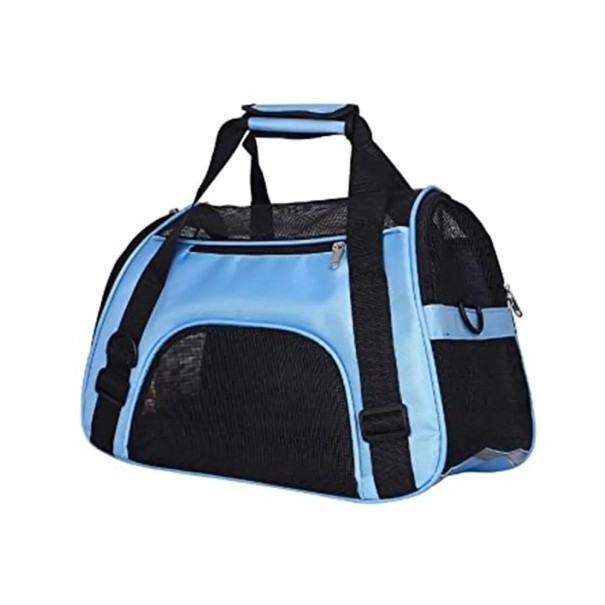 Faltbarer Katzen- und Hundetransporter, praktischer Haustiertransporter mit Reißverschluss, weicher Nylon-Hunde- und Katzentransporter, Reisetasche für den Transport von Katzen und Hunden, 40 x 30 x 20 cm blau