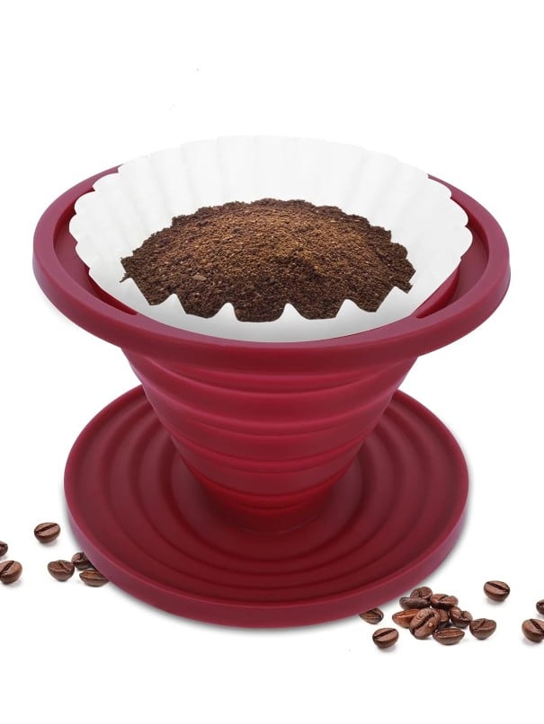 Faltbarer Silikon-Kaffeefilter 11,4 cm x 9 cm lebensmittelechter Silikon roter Pour Over Kaffeezubereitung
