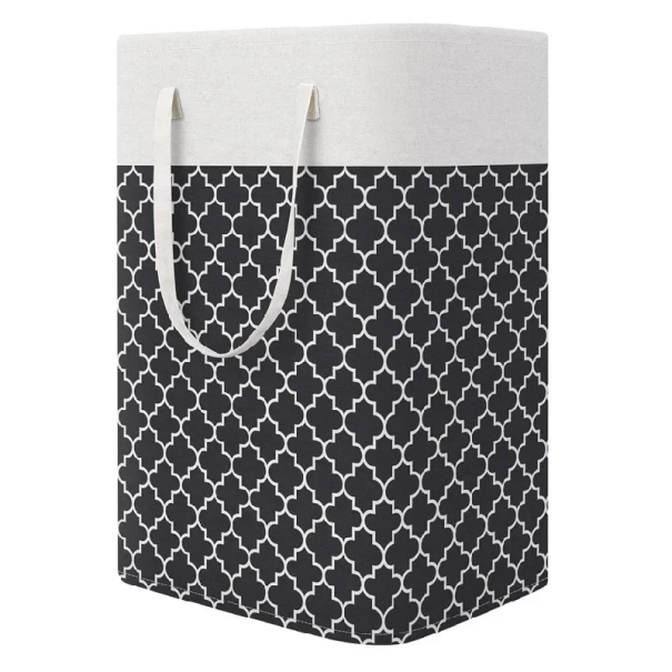 Faltbarer Wäschekorb 75 l 40 x 30 x 60 cm Wasserdichter Stoff Aufbewahrungskorb mit Griffen Praktischer Wäsche-Organizer Schlafzimmer Badezimmer Haushalt schwarz