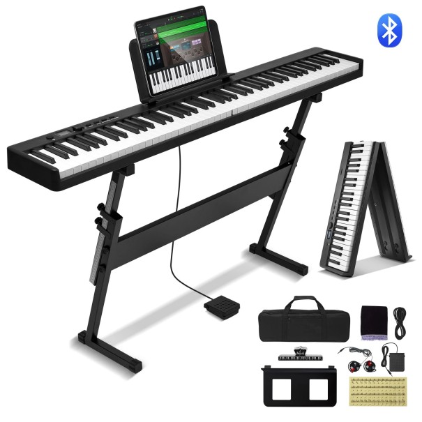Faltbares Digitalpiano BX-20 Mit Touchsensitiver Tastatur 88 Tasten 128 Klänge 128 Rhythmen Bluetooth 5.0 USB MIDI Ständer Kopfhörer Schwarz