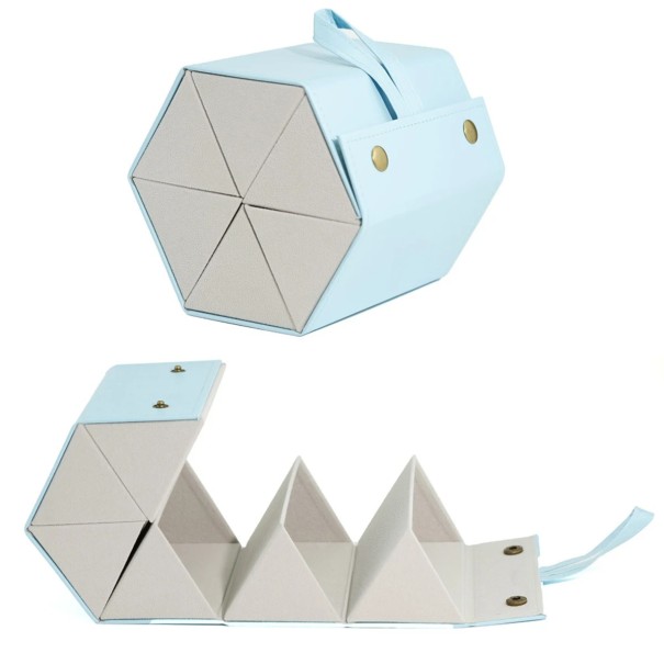 Faltbares Etui für 6 Brillen 17,8 x 12,2 x 13,5 cm Reiseetui aus Leder mit Vlies Organizer für Korrekturbrillen und Sonnenbrillen blau