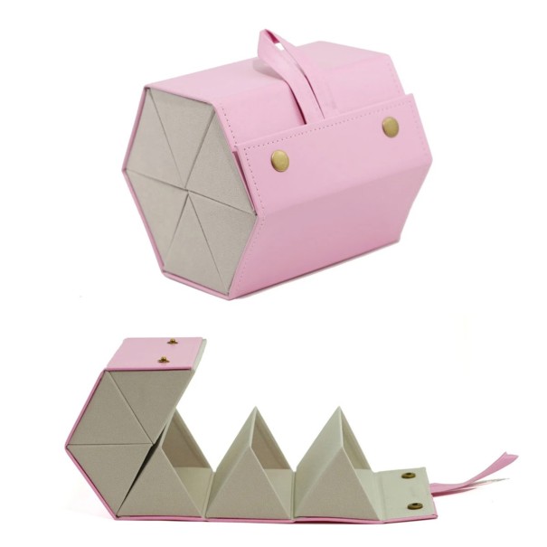 Faltbares Etui für 6 Brillen 17,8 x 12,2 x 13,5 cm Reiseetui aus Leder mit Vlies Organizer für Korrekturbrillen und Sonnenbrillen rosa