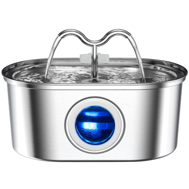 Fântână automată pentru pisici din oțel inoxidabil, 3,2 l, dozator de apă silențios, cu lumină LED, suport pentru băut, filtrare dublă, bol de băut 1