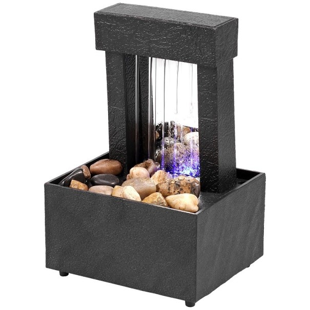 Fântână decorativă pentru casă Cascada de interior cu pietre Decorație luminoasă cu apă curgătoare Alimentată prin USB sau 2 baterii AA 17 x 9 x 11 cm 1