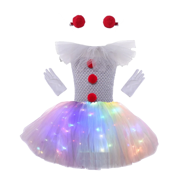 Fantasia de menina Pennywise com saia LED Fantasia de Halloween Fantasia Pennywise para meninas Cosplay Pennywise com acessórios 4