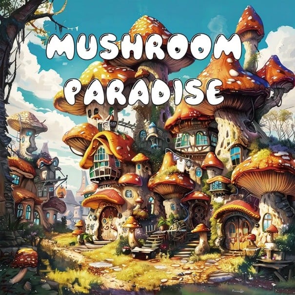 Fantasy omalovánky houbová vesnice pohádková krajina 20 × 20 cm jednostranný tisk relaxační kniha pro děti i dospělé 1