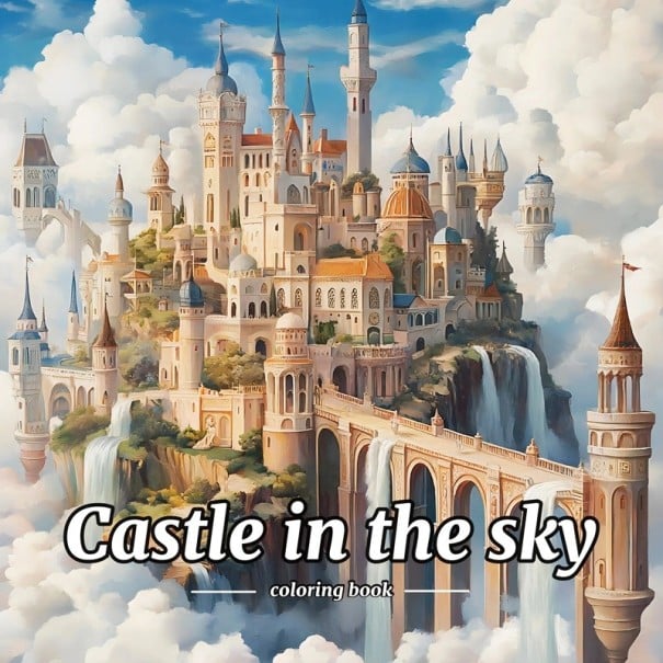 Fantasy omalovánky hrad v oblacích pohádková krajina 20 × 20 cm jednostranný tisk relaxační kniha pro děti i dospělé 1