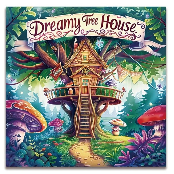 Fantasy omalovánky stromový domek krajina 20 × 20 cm jednostranný tisk relaxační kniha pro děti i dospělé vybarvování 1