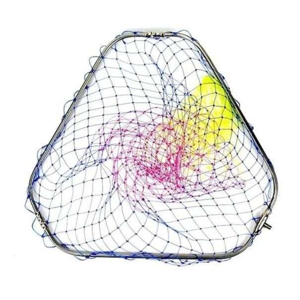 Farbenfroher dreieckiger Fischerkescher 50 cm Tiefe 60 cm Edelstahlnetz mit durchgezogener Leine Robuste Konstruktion Starkes Geflecht Universell 1