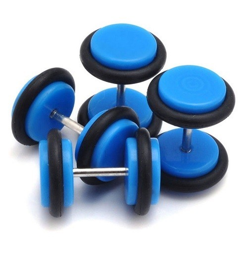 Farbige Herrenohrringe Dumbbell J3165 blau