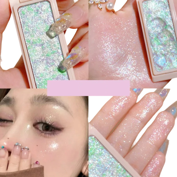 Fard à paupières scintillant avec miroir Enlumineur Palette avec miroir Fard scintillant longue tenue Résistant à l'eau 2
