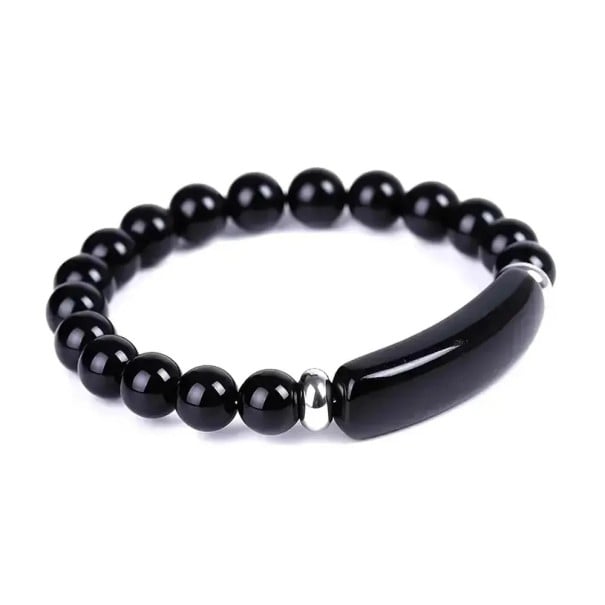 Farebné náramky z prírodných kameňov 18,5 cm 8 mm korálky elastický náramok s kovovými detailmi unisex šperkový doplnok čierna