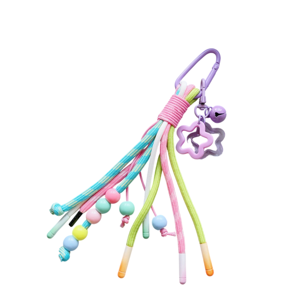 Farebný prívesok na telefón s karabinou Dekoratívna šnúrka na mobil kľúče kabelku Módny strapcový prívesok s korálkami fialová