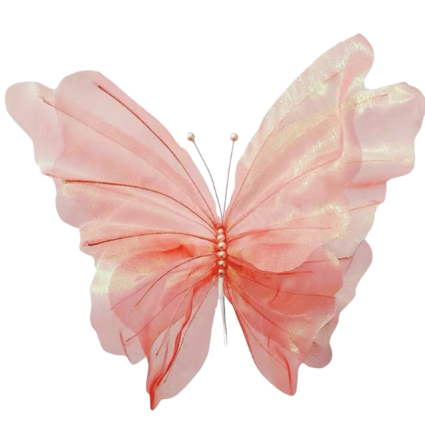 Farfalla decorativa su stecca 50 cm decorazione in seta per addobbi nuziali, composizioni festive per tavoli e decorazioni per feste ed eventi rosso