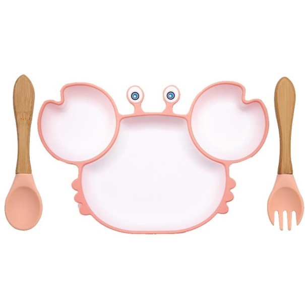 Farfurie pentru copii cu tacamuri 3 buc roz